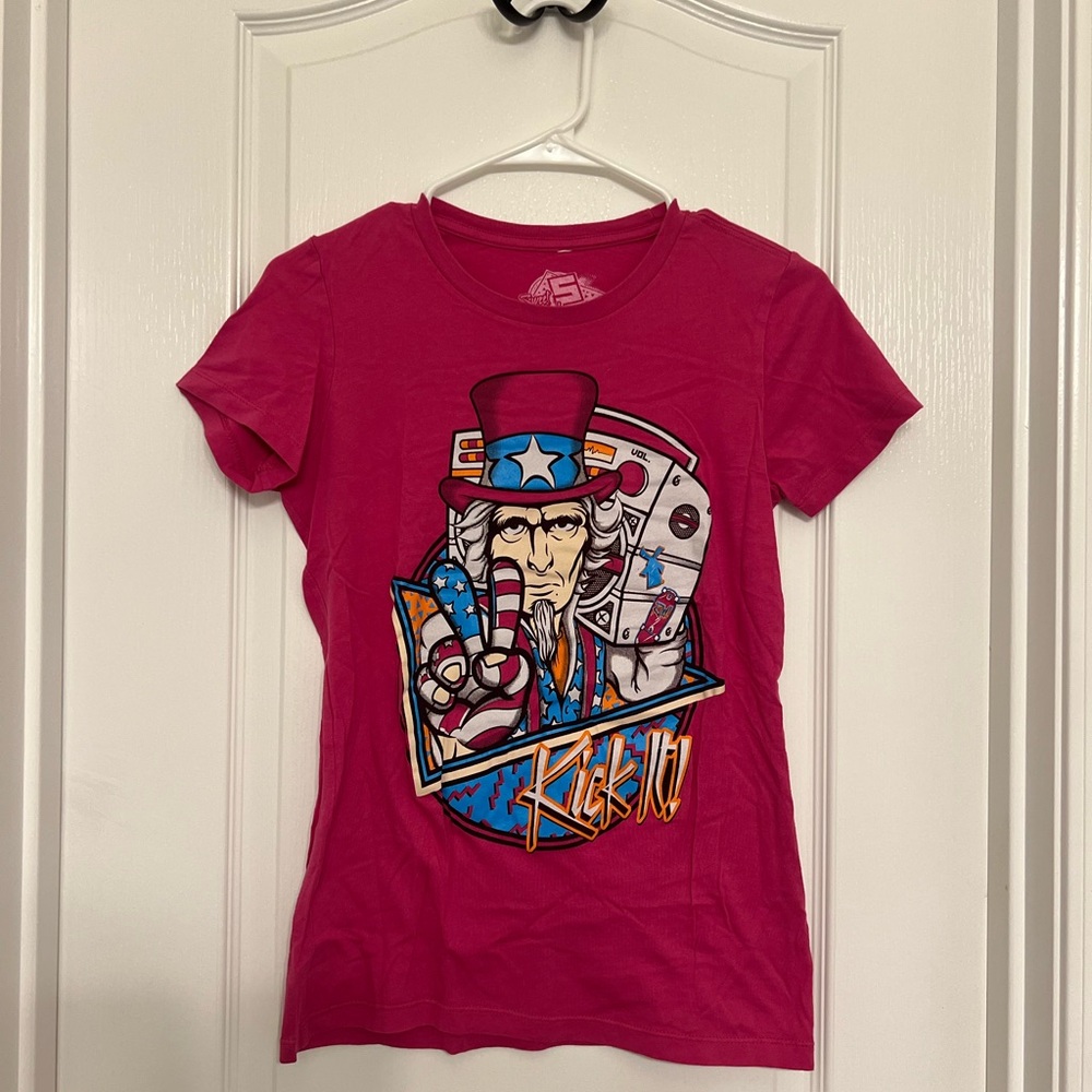 Dutch Bros “Uncle Sam” Pink Graphic Fitted Short Sleeve Tee